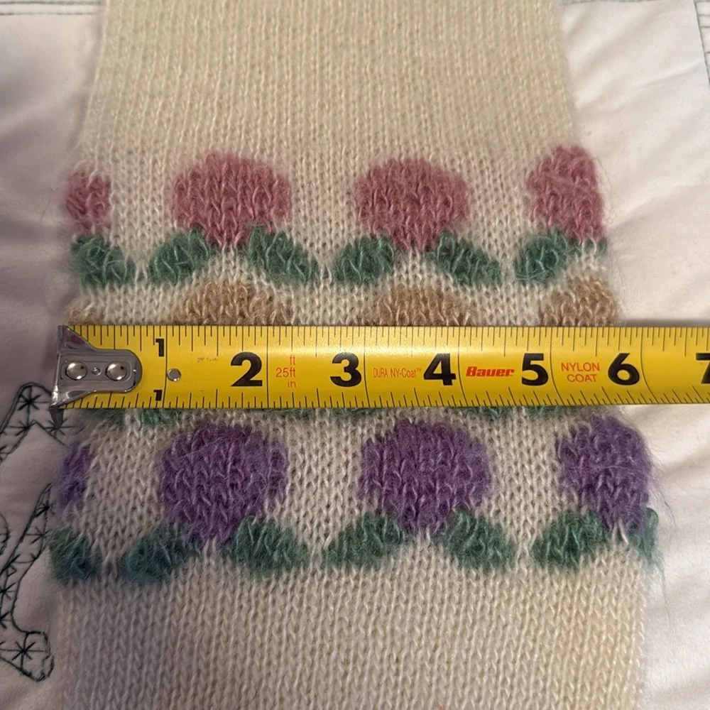 Hansen Floral Patterned Cream Knit Scarf-64x6